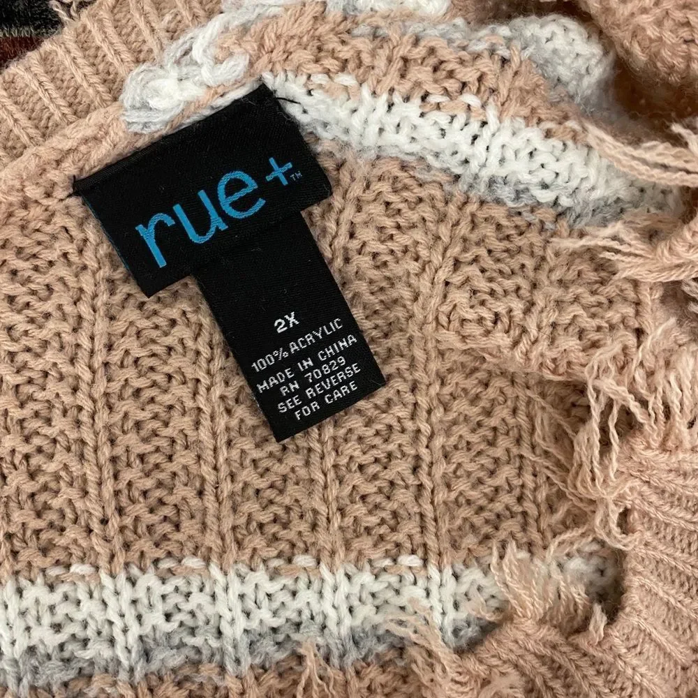 Rue 21+ destructed hem pink striped sweater 2X - Picture 7 of 7